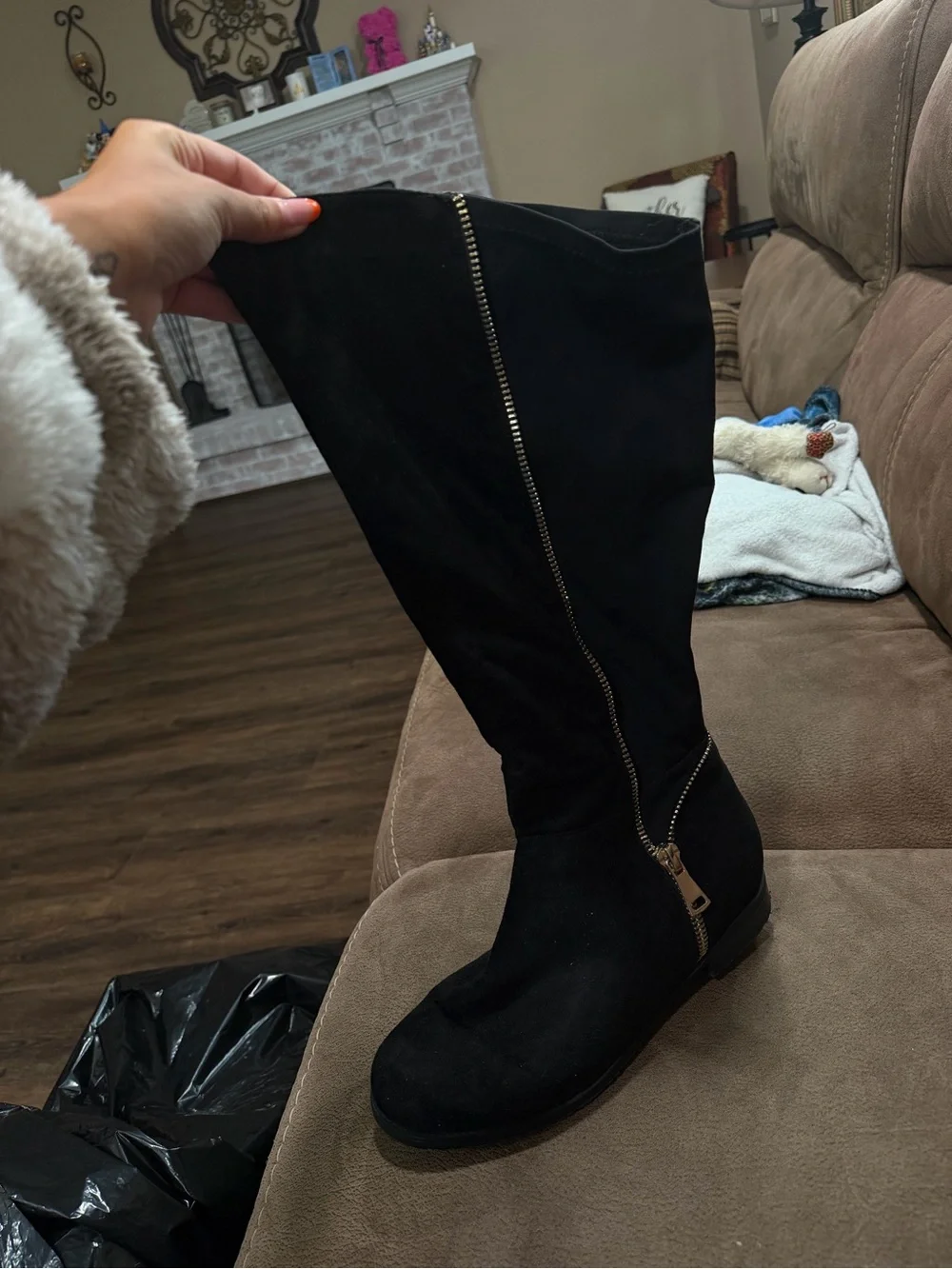 Black Over-the-Knee Zip-Detail Boots